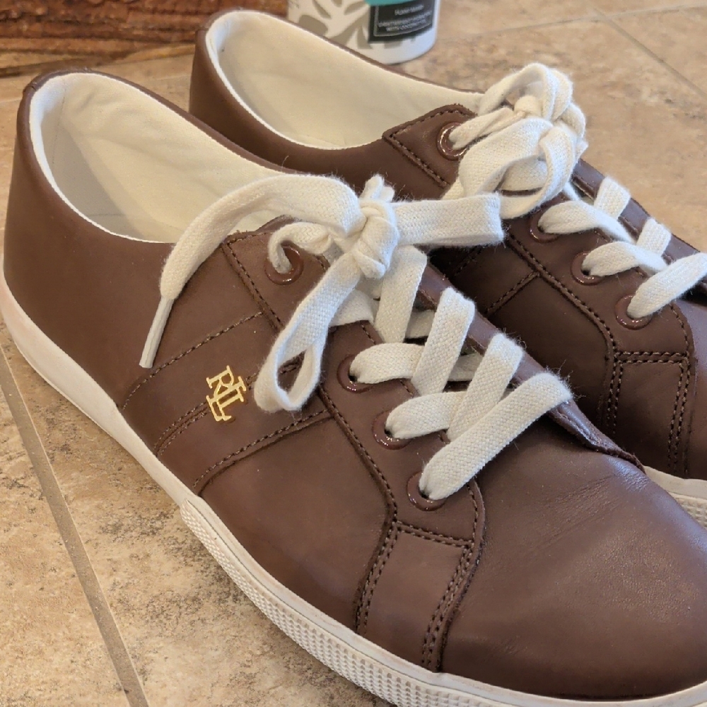 Ralph Lauren Brown Leather Sneakers
